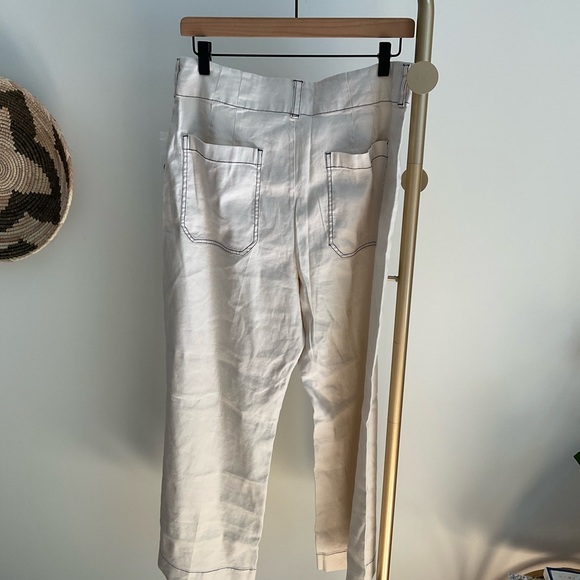 Anthropologie The Colette Cropped Wide-Leg Pants Contrast-Stitch Linen Size 32 - Picture 10 of 14